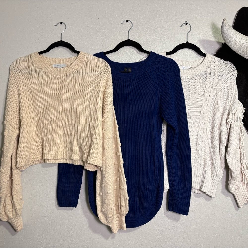 Cream, Blue, and White Sweater Bundle!